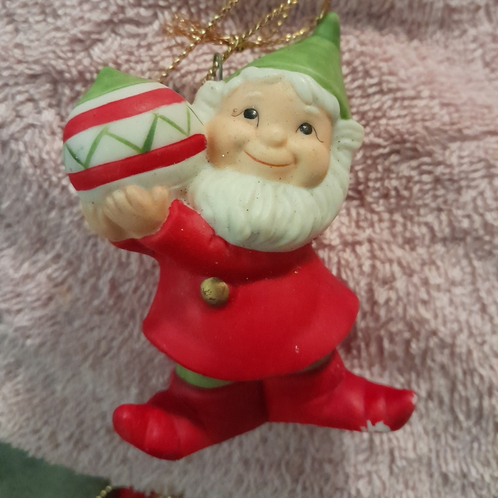 Homeowners vintage ceramic elf Christmas tree ornaments